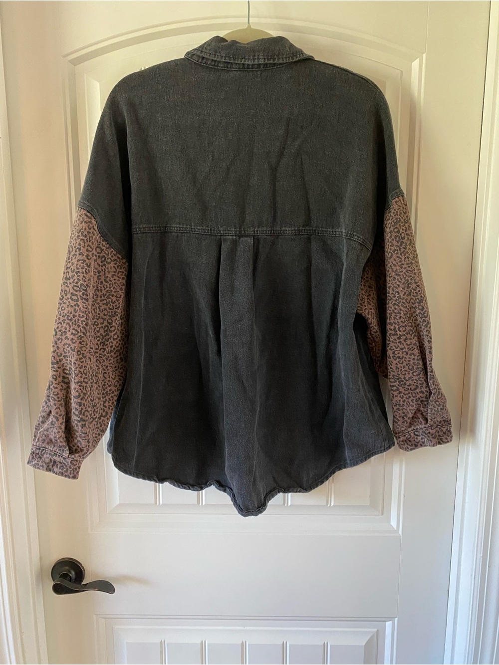 POL Black Button-Up Shacket with Brown Leopard Patch Accents - Picture 6 of 7